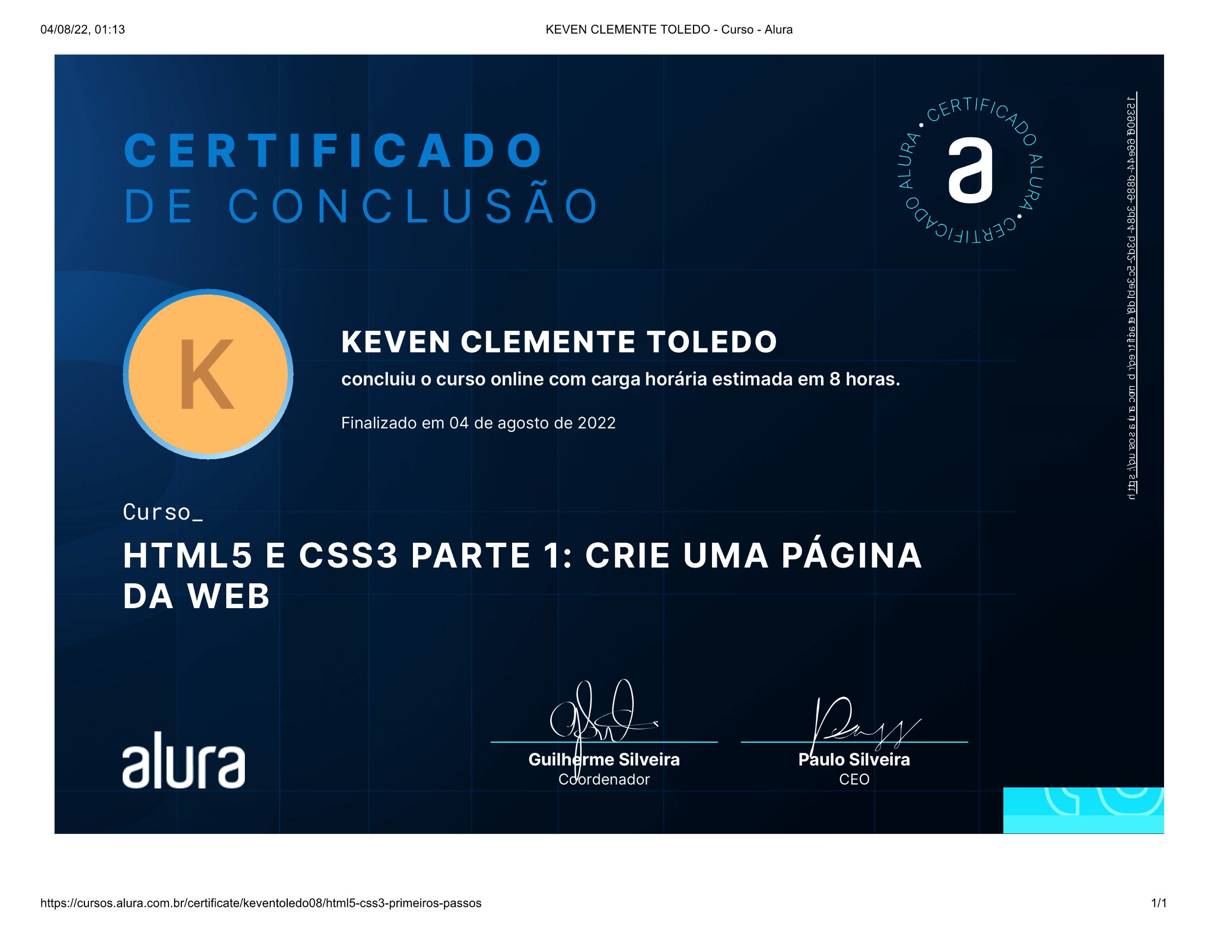 Certificado HTML5 e CSS3